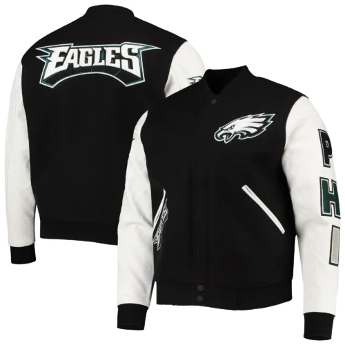 Philadelphia Eagles Classic Wool & Leather Varsity Jacket - Black/White - Image 4