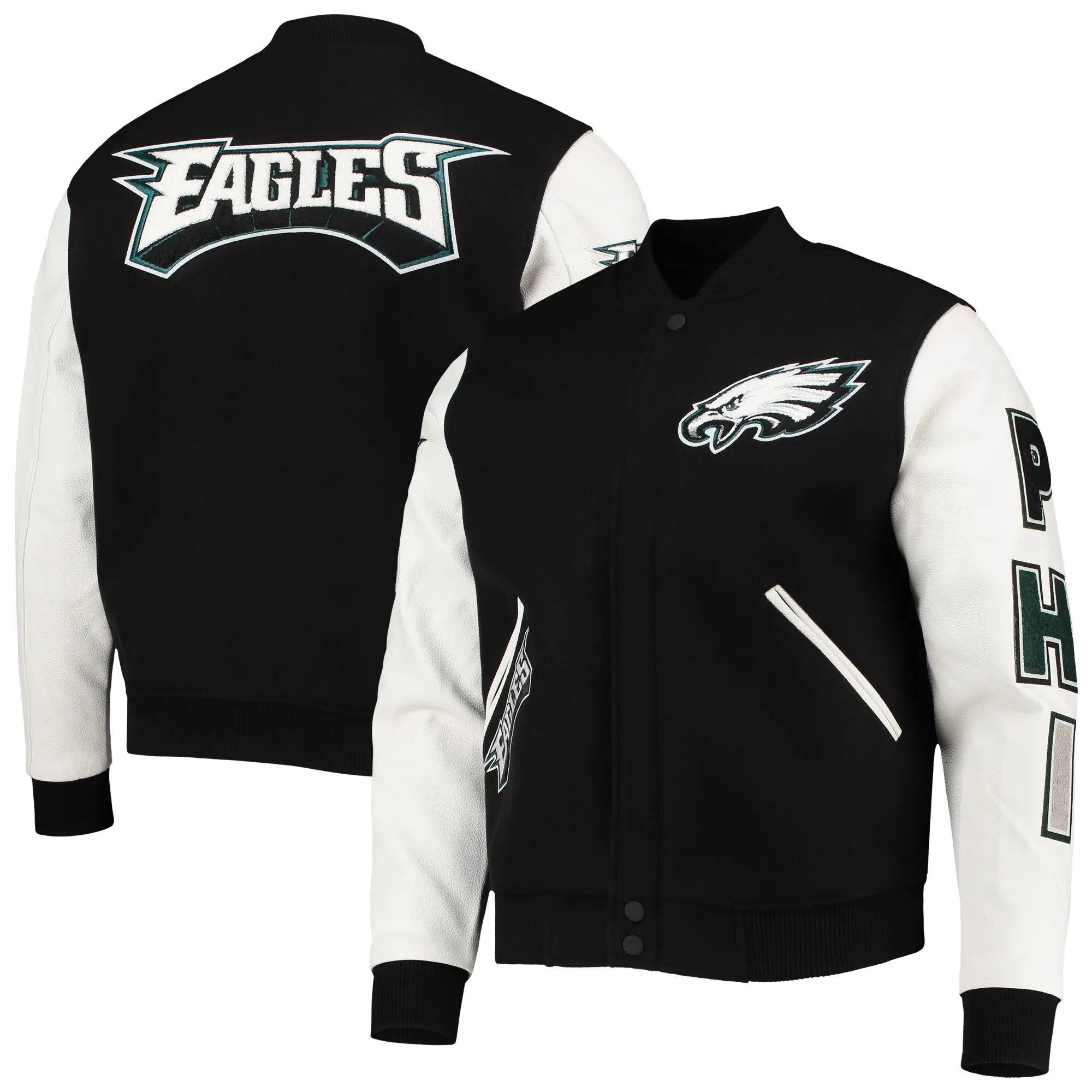 Philadelphia Eagles Classic Wool & Leather Varsity Jacket - Black/White - Image 4
