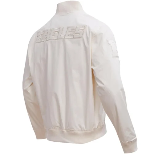 Alternative view of Philadelphia Eagles Neutral Full-Zip Cream Satin Varsity White Jacket