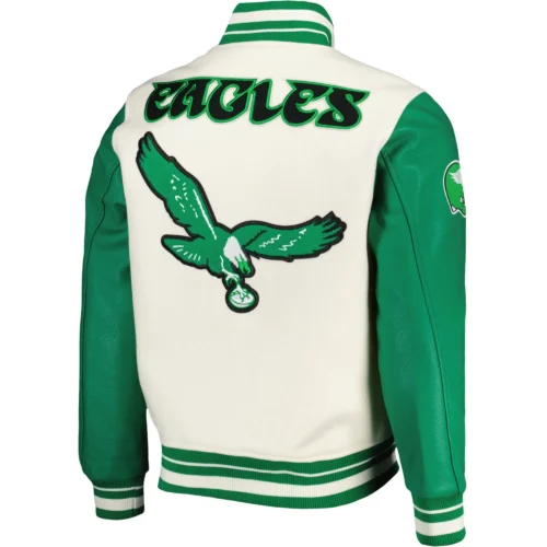 Alternative view of Philadelphia Eagles Retro Classic White/Green Wool & Leather Varsity Jacket