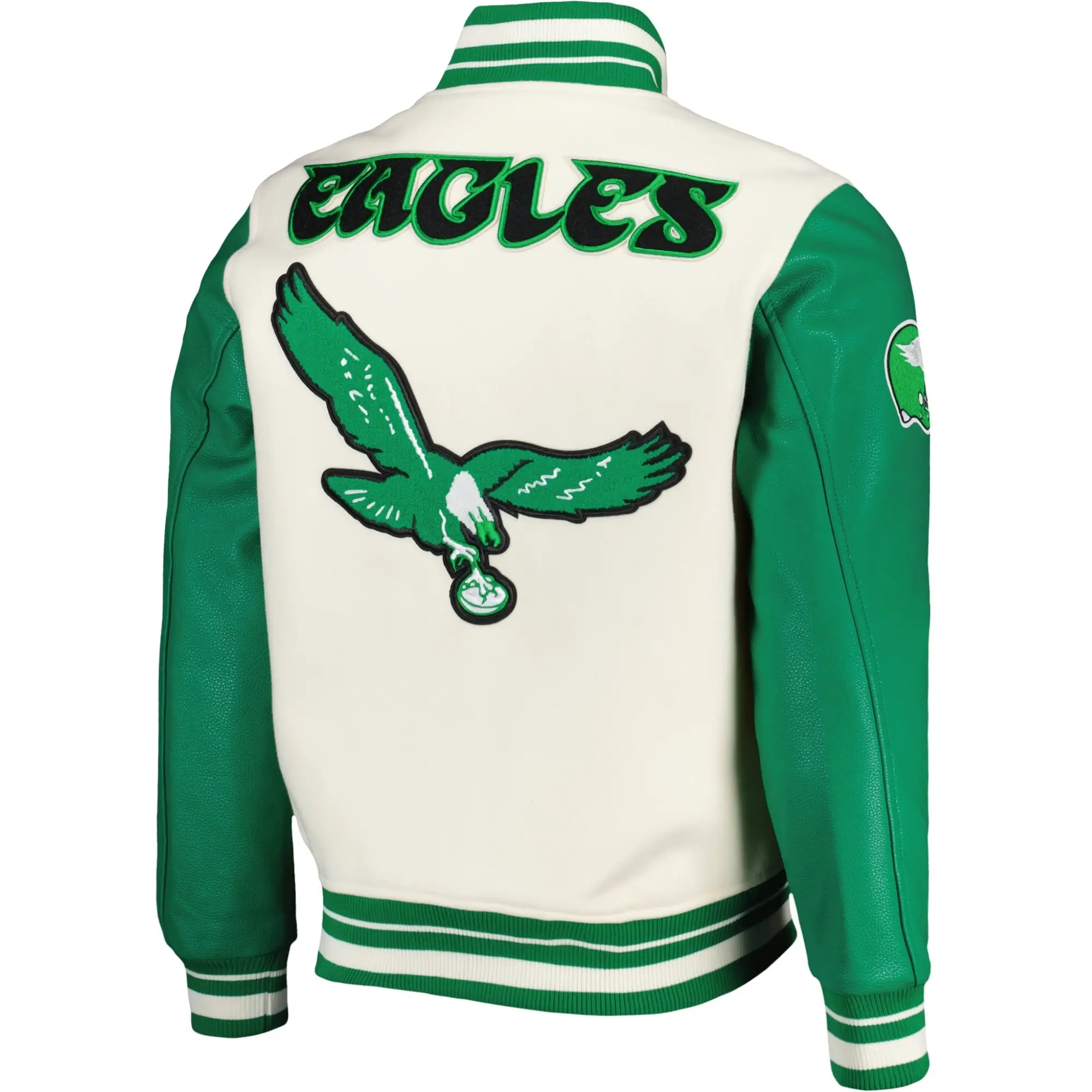 Philadelphia Eagles Retro Classic White/Green Wool & Leather Varsity Jacket - Image 2