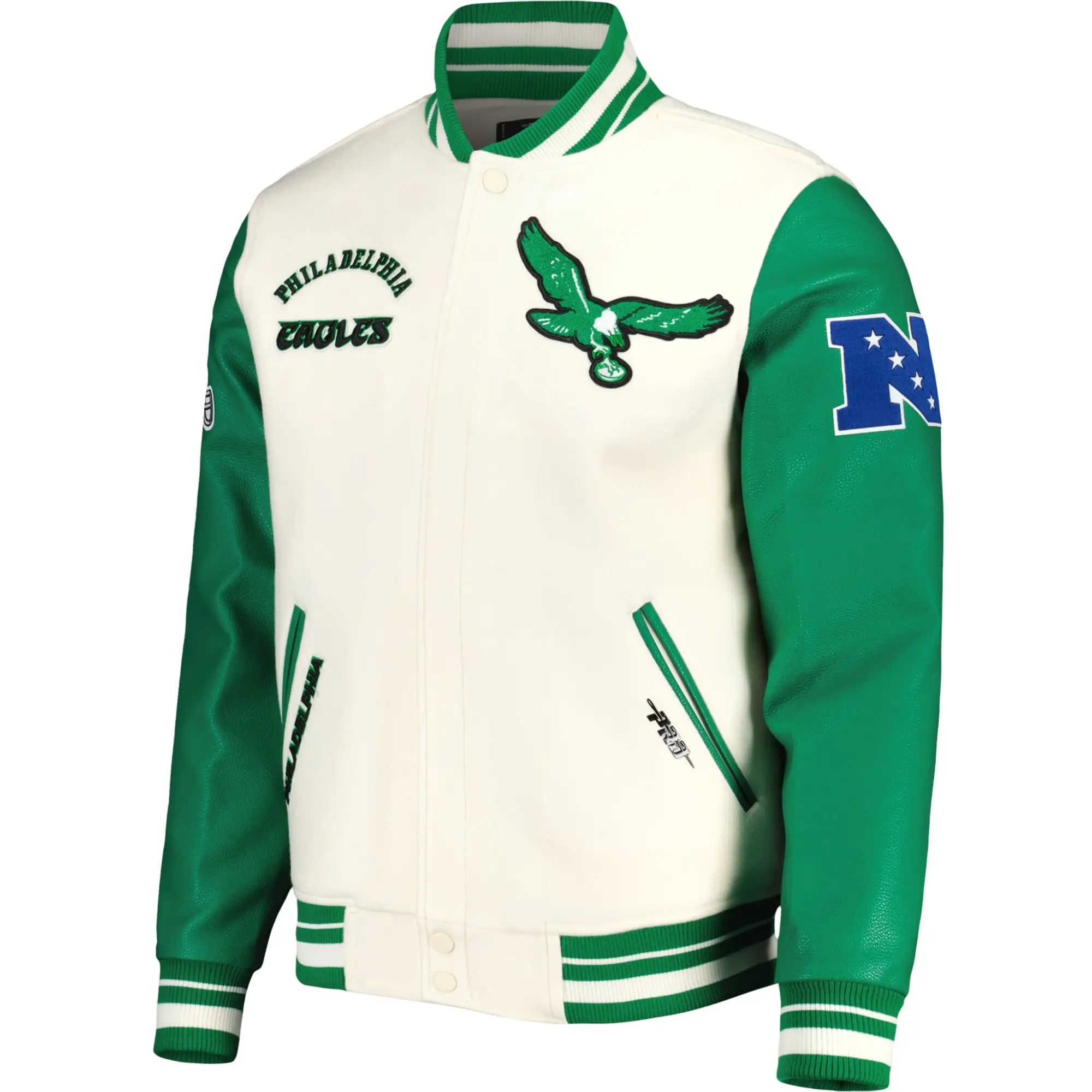 Philadelphia Eagles Retro Classic White/Green Wool & Leather Varsity Jacket