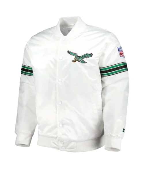 Philadelphia Eagles The Power Forward Full-Snap Satin Varsity White Jacket