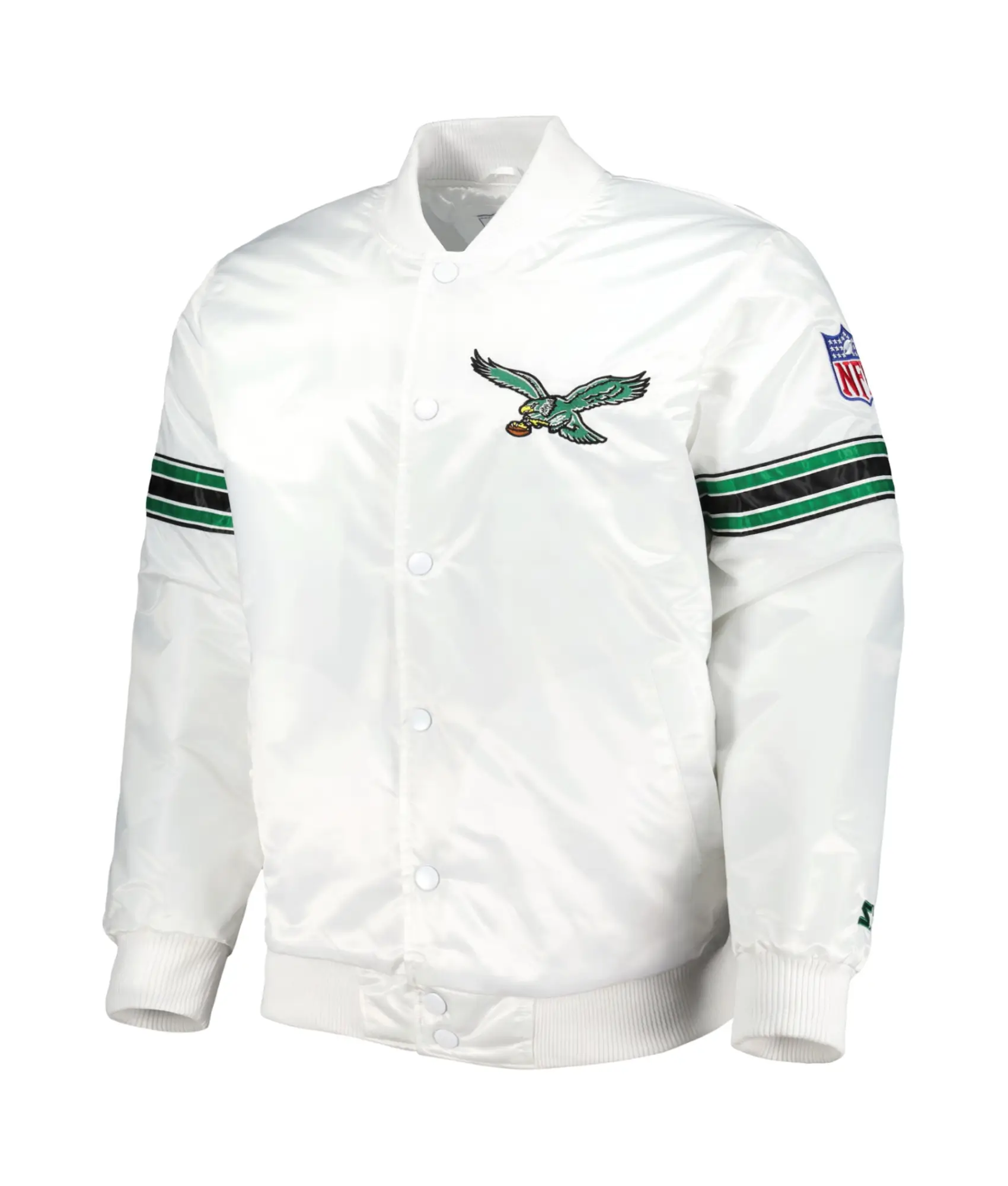 Philadelphia Eagles The Power Forward Full-Snap Satin Varsity White Jacket