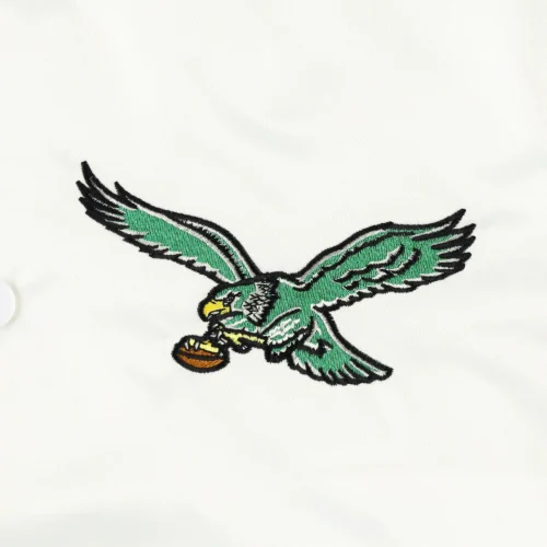 Philadelphia Eagles The Power Forward Full-Snap Satin Varsity White Jacket - Image 3