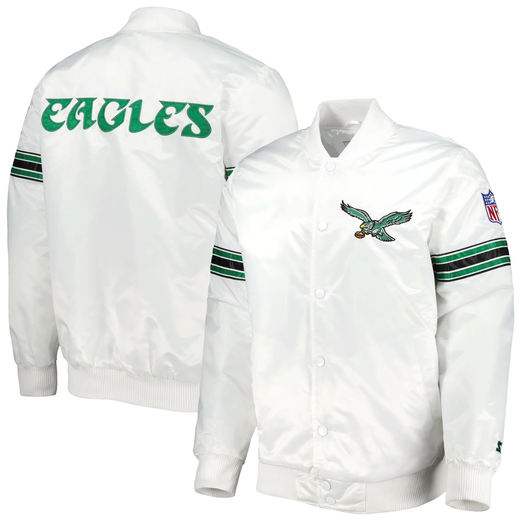 Philadelphia Eagles The Power Forward Full-Snap Satin Varsity White Jacket - Image 4