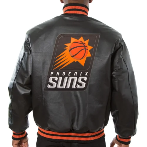 Alternative view of Phoenix Suns Basketball players Black Full Leather Varsity Jacket