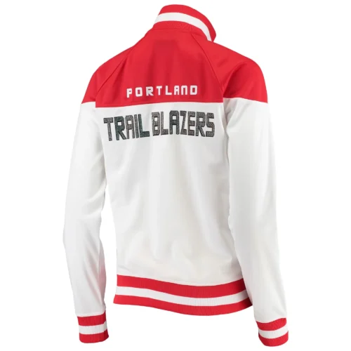 Alternative view of Women's Portland Trail Blazers Tip Off Rhinestone Tricot Satin Varsity Jacket