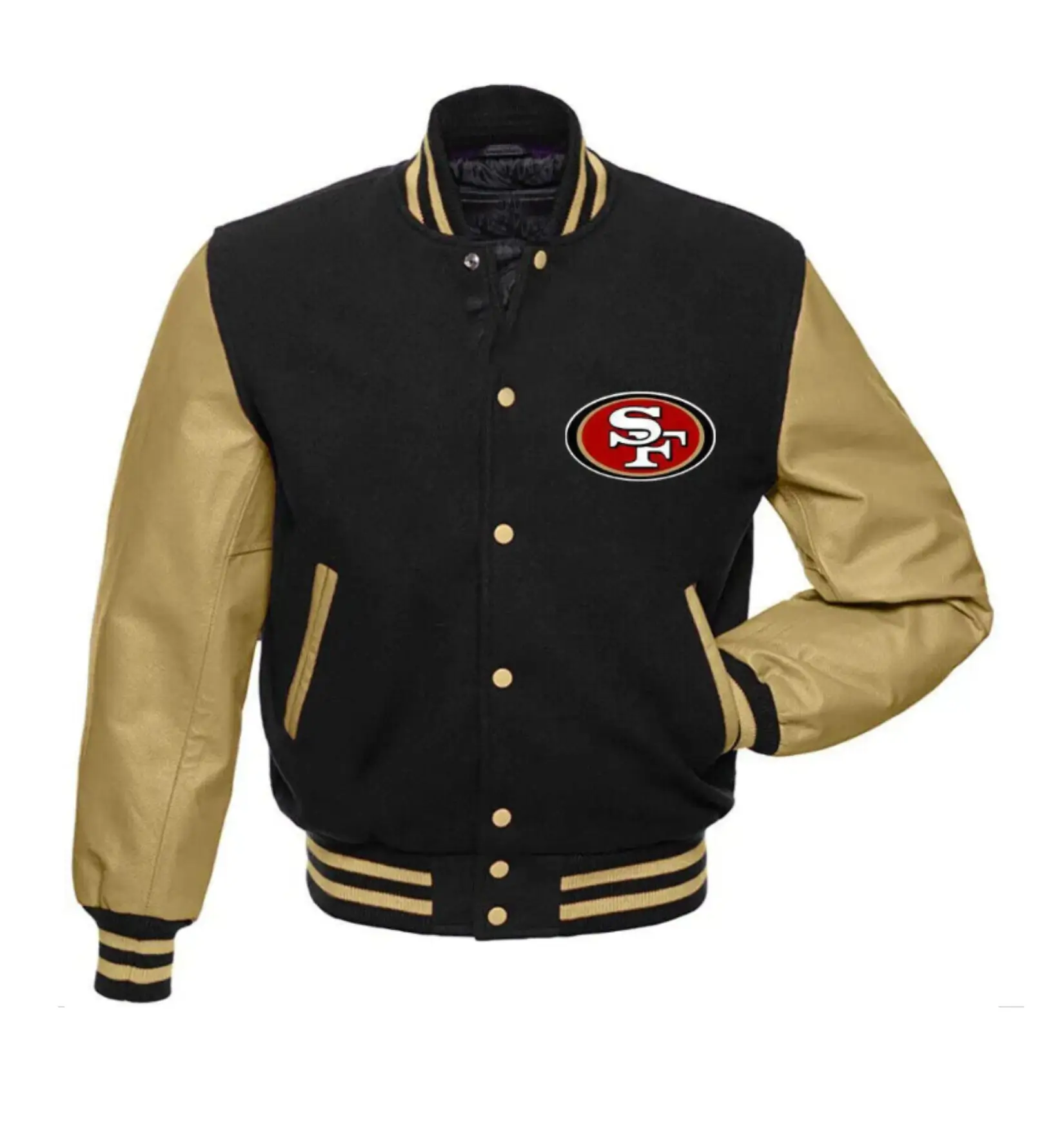 San Francisco 49ers Letterman Black & Golden Wool & Leather Varsity Jacket