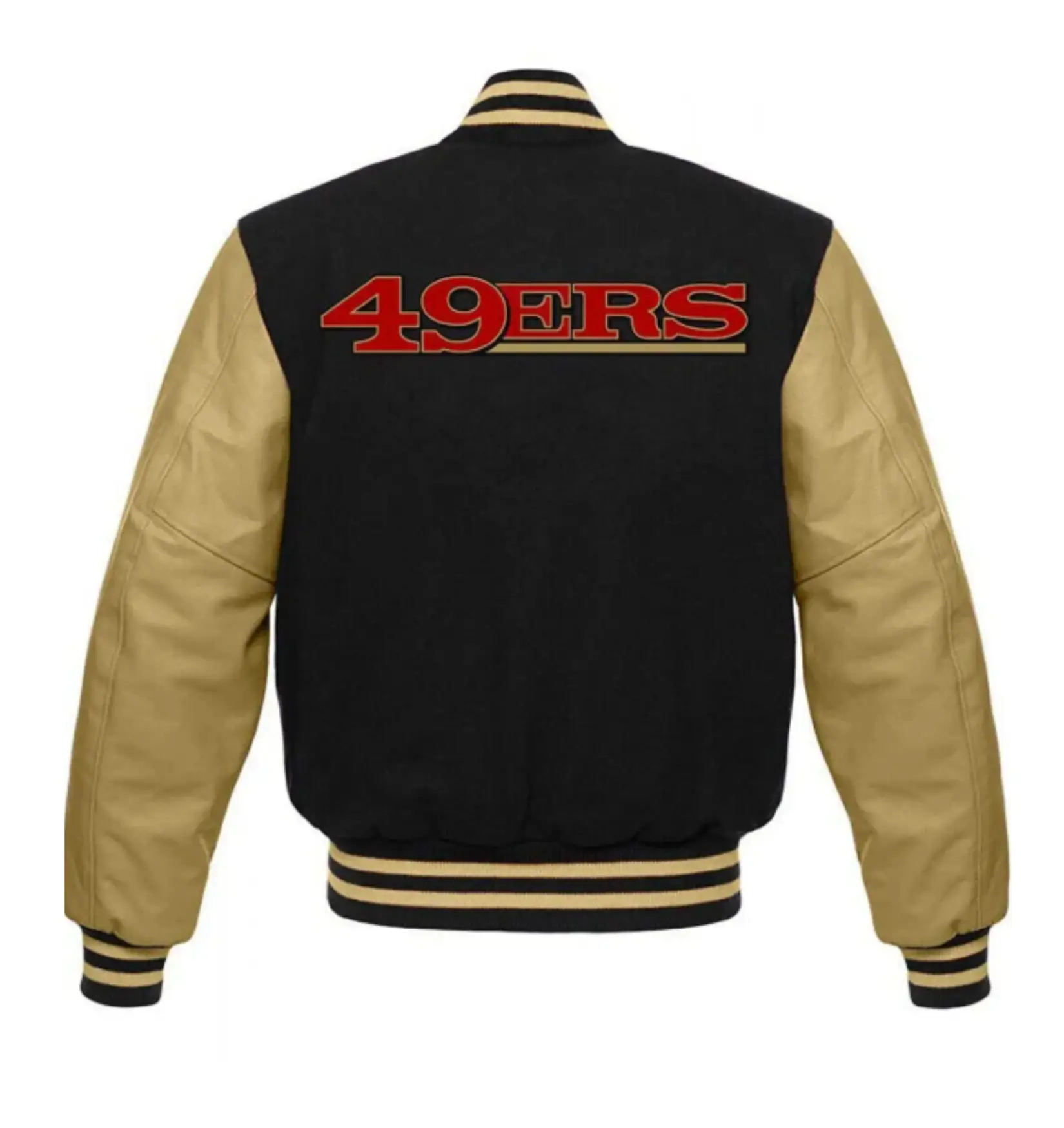 San Francisco 49ers Letterman Black & Golden Wool & Leather Varsity Jacket - Image 2