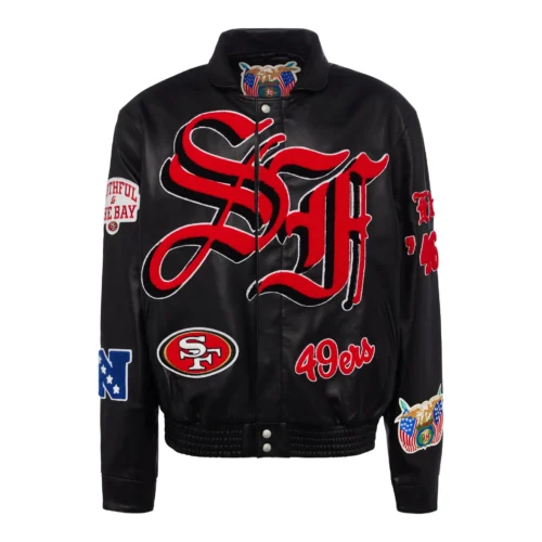 San Francisco 49ers Old English Black Leather Jacket