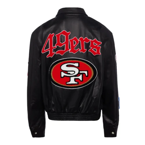 Alternative view of San Francisco 49ers Old English Black Leather Jacket