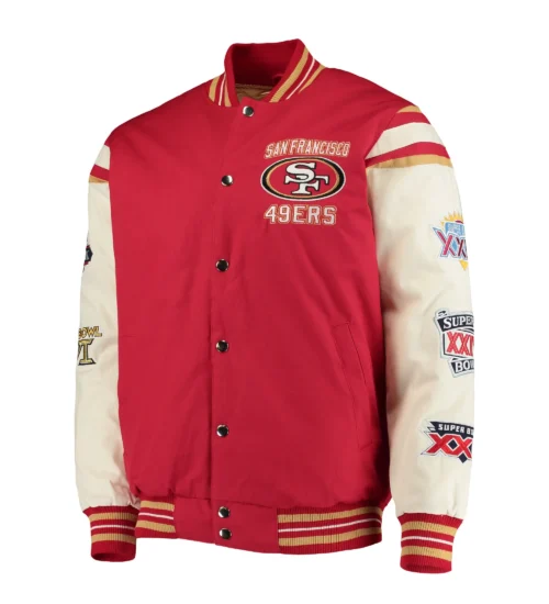 San Francisco 49ers Victory Formation Commemorative Red/Cream Wool & Leather Varsity Jacket