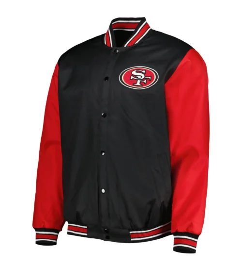San Francisco 49ers Two Tone Black/Red Satin Varsity Jacket