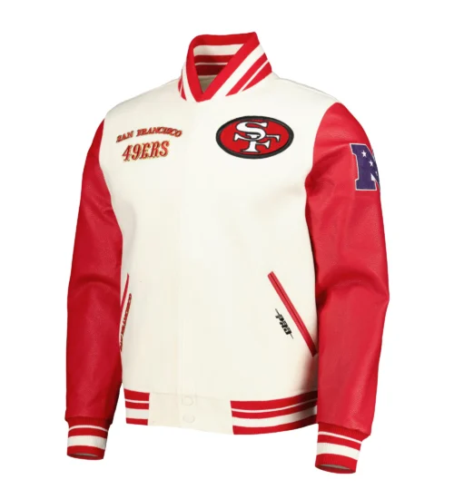 San Francisco 49ers Retro Classic Cream/Red Wool & Leather Varsity Jacket