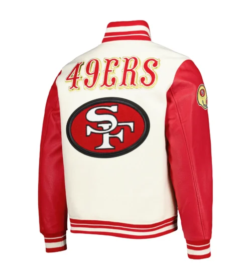 Alternative view of San Francisco 49ers Retro Classic Cream/Red Wool & Leather Varsity Jacket