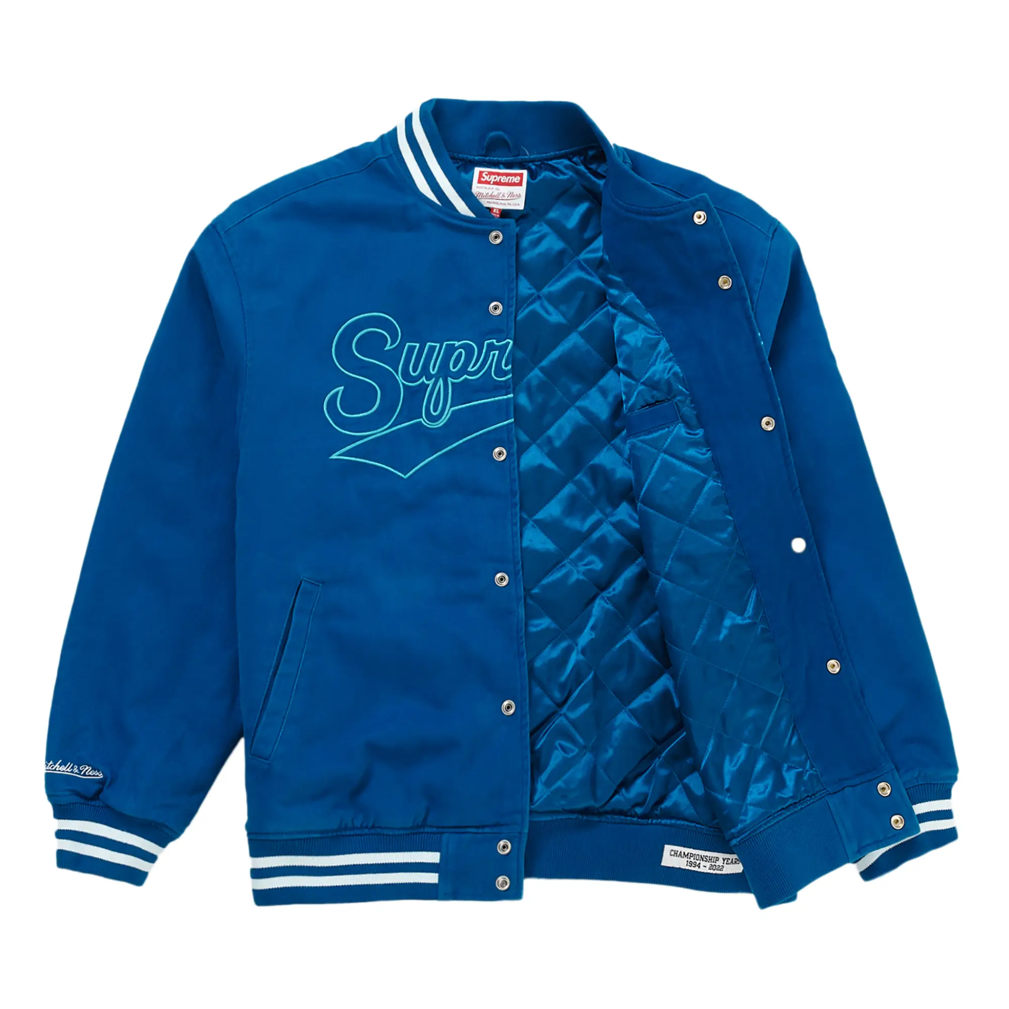 Supreme X Mitchell & Ness Doughboy Twill Blue Varsity Jacket - Image 3