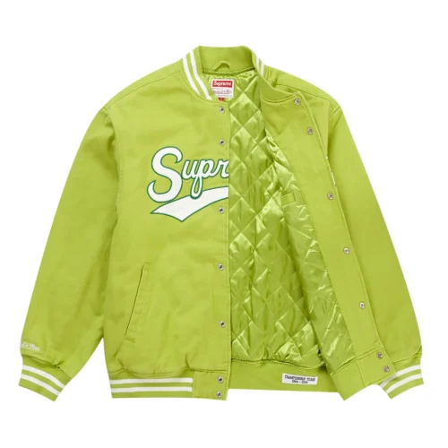Supreme X Mitchell & Ness Doughboy Twill Light Green Varsity Jacket - Image 3