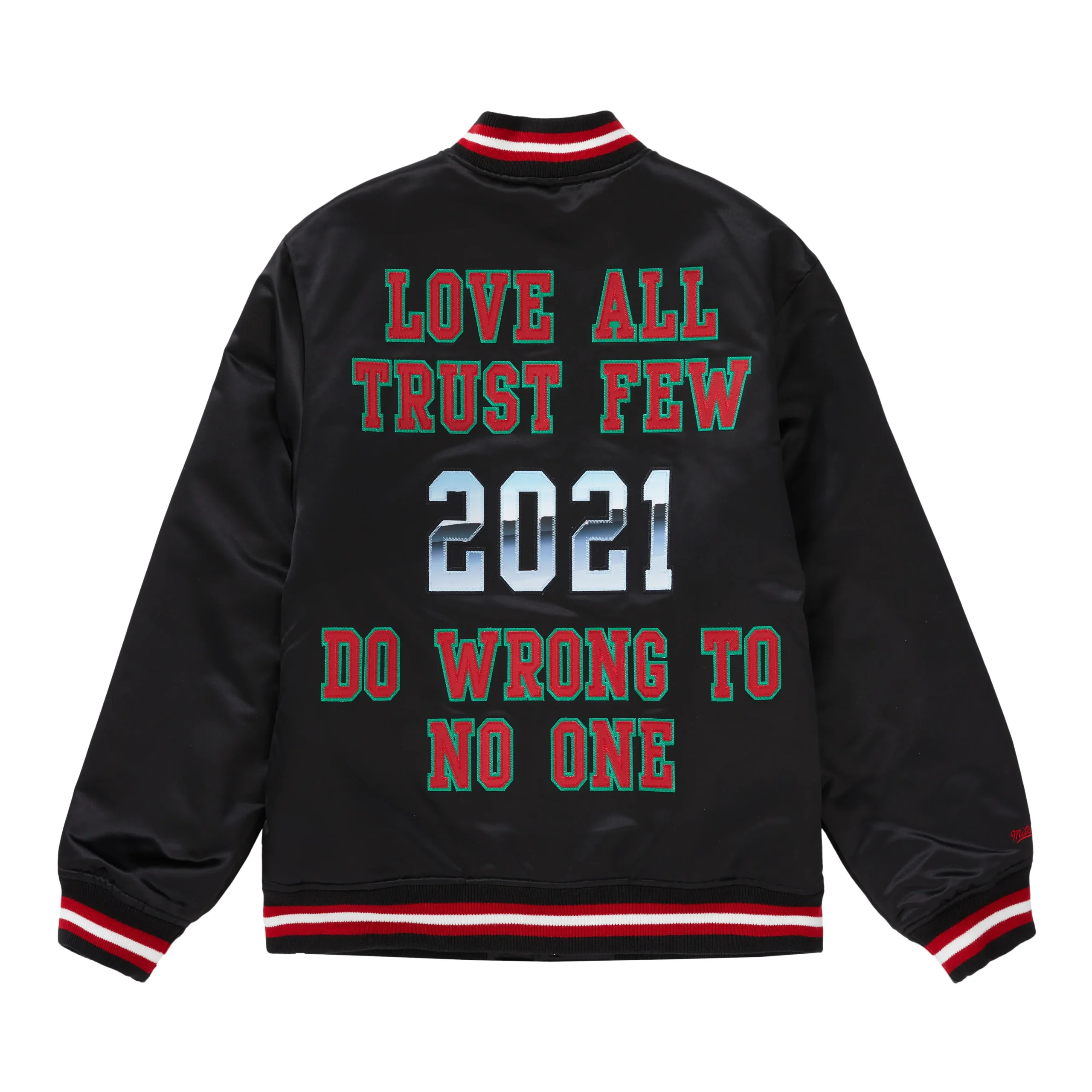 Supreme X Mitchell & Ness Satin Black Varsity Jacket - Image 2