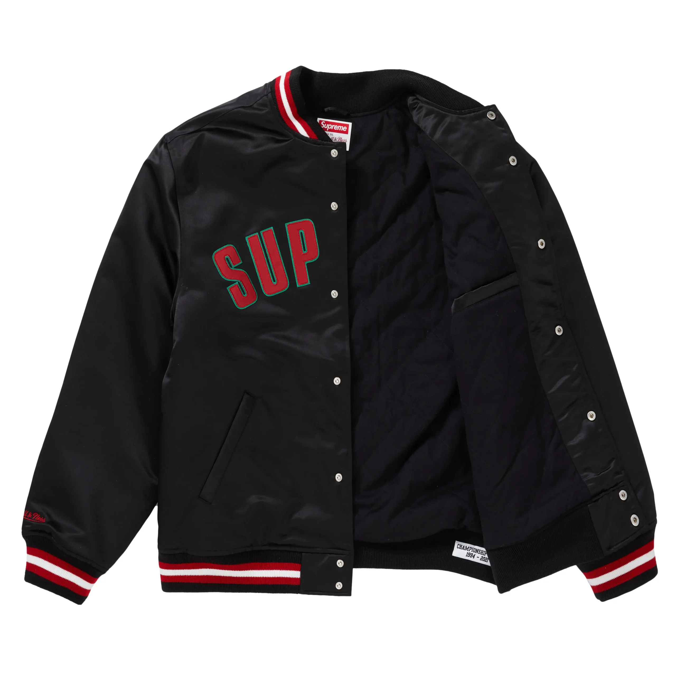 Supreme X Mitchell & Ness Satin Black Varsity Jacket - Image 3