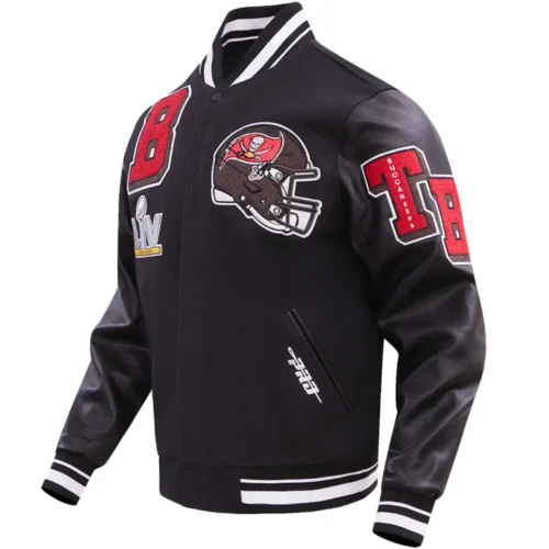 Alternative view of Tampa Bay Buccaneers Mashup Black Wool & Leather Varsity Jacket