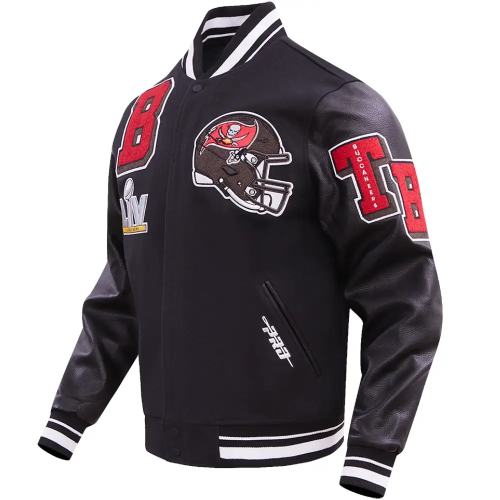 Tampa Bay Buccaneers Mashup Black Wool & Leather Varsity Jacket - Image 2