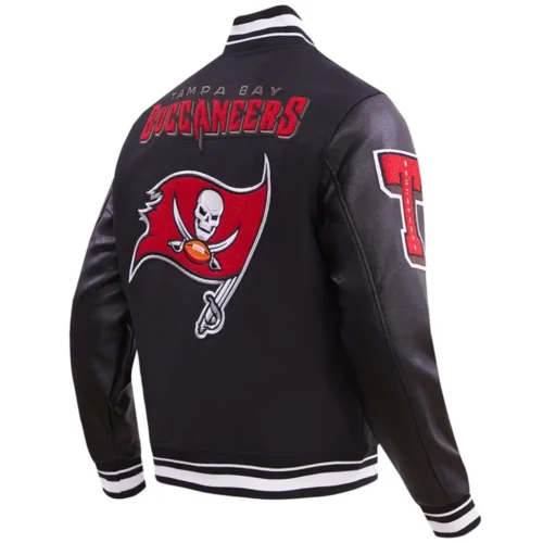 Tampa Bay Buccaneers Mashup Black Wool & Leather Varsity Jacket - Image 3