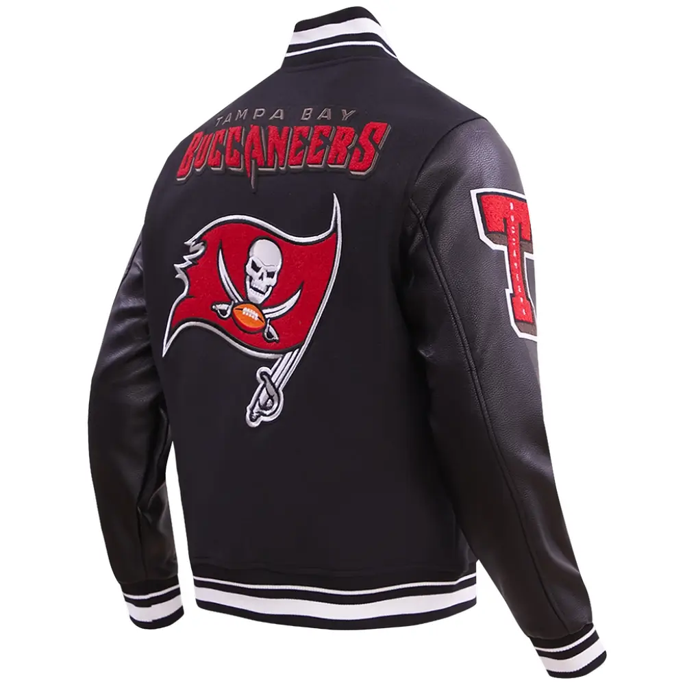 Tampa Bay Buccaneers Mashup Black Wool & Leather Varsity Jacket - Image 3
