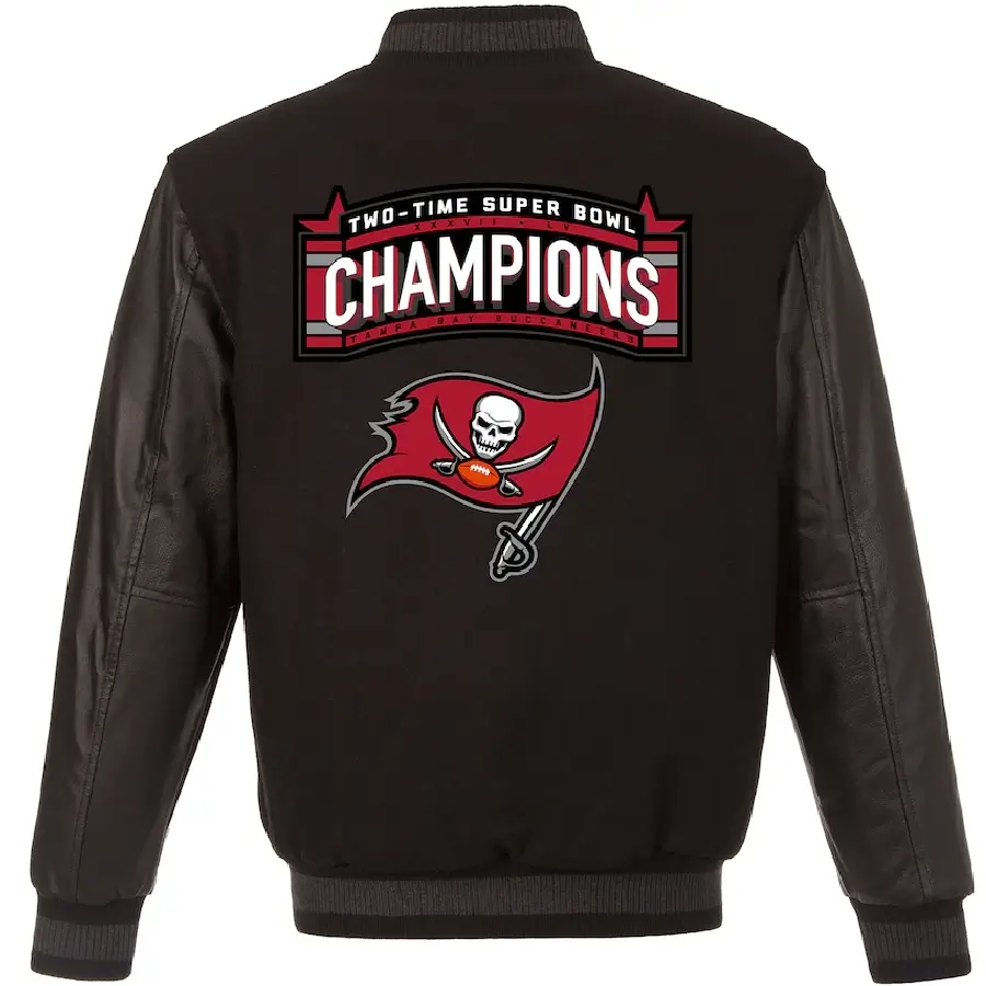Tampa Bay Buccaneers Super Bowl LV Champions Teams One Color Black Wool & Leather Varsity Jacket - Image 2