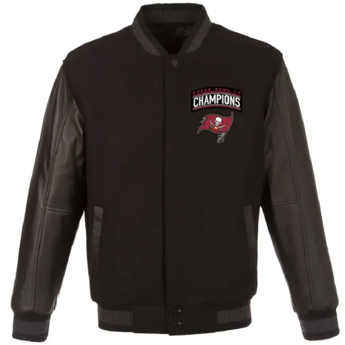 Tampa Bay Buccaneers Super Bowl LV Champions Teams One Color Black Wool & Leather Varsity Jacket