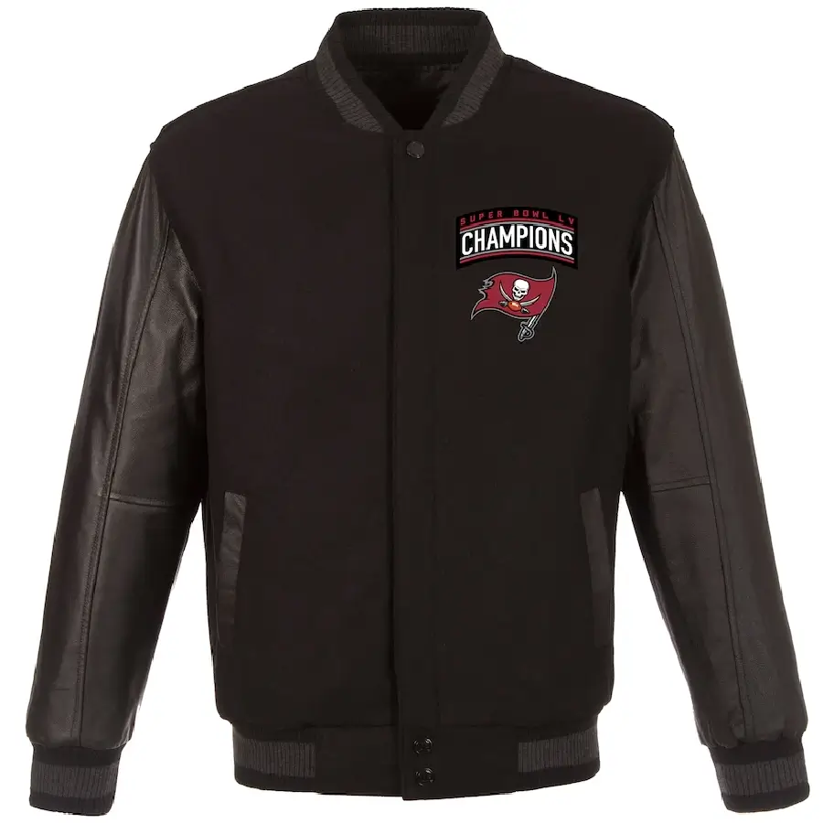 Tampa Bay Buccaneers Super Bowl LV Champions Teams One Color Black Wool & Leather Varsity Jacket