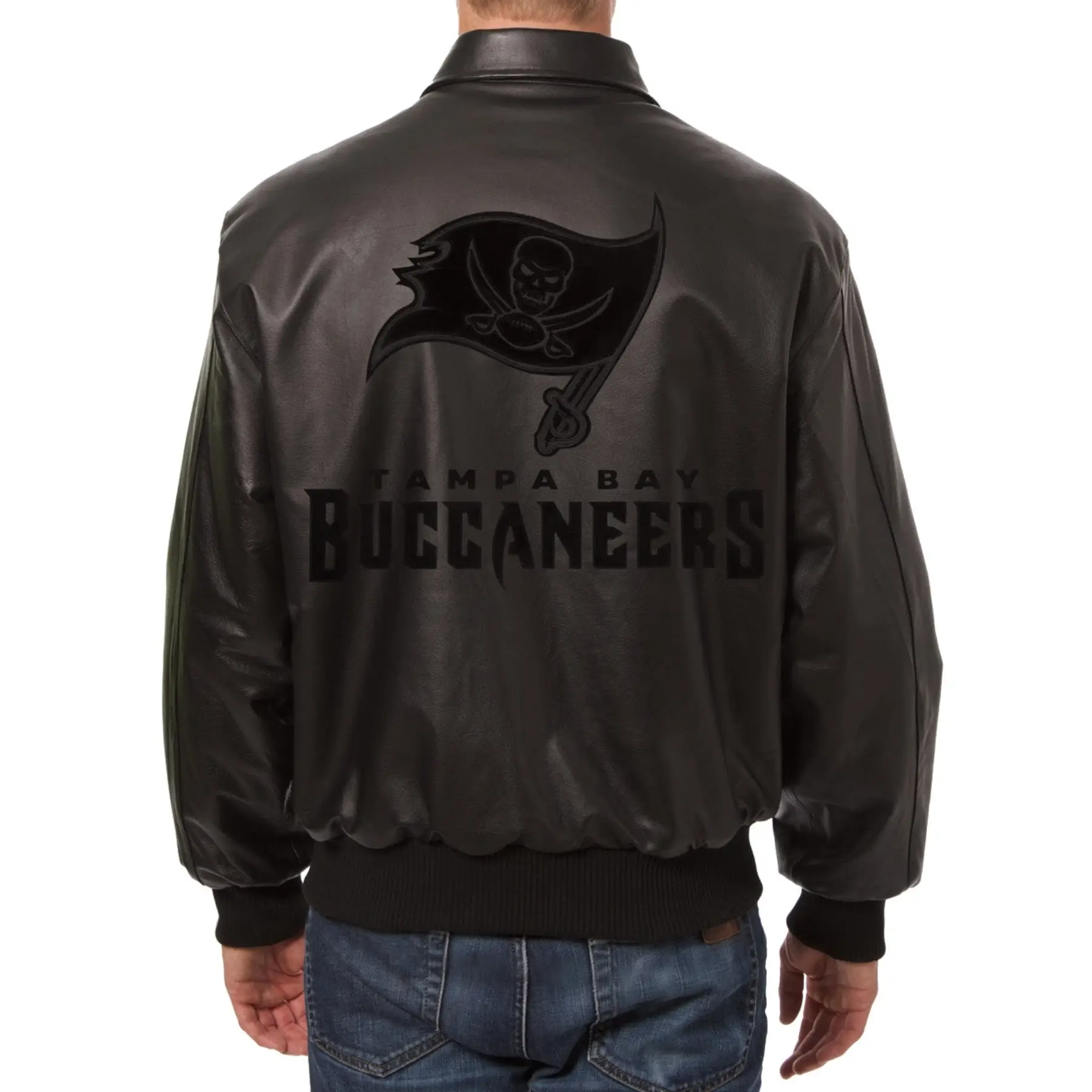 Tampa Bay Buccaneers Shirt Collar Full Black Leather Jacket - Image 2