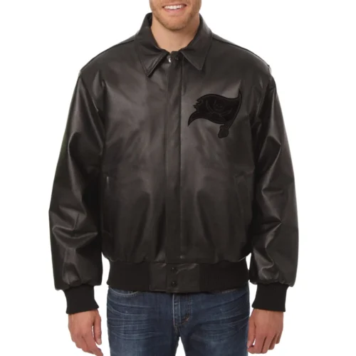 Tampa Bay Buccaneers Shirt Collar Full Black Leather Jacket