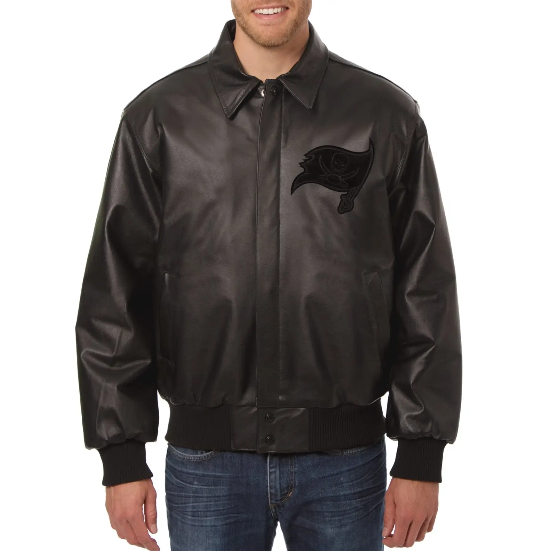 Tampa Bay Buccaneers Shirt Collar Full Black Leather Jacket