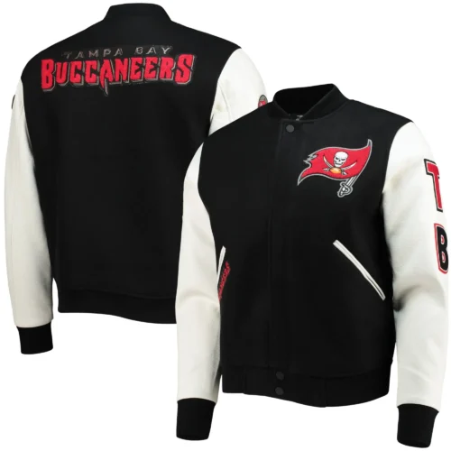 Tampa Bay Buccaneers Classic Wool & Leather Varsity Jacket - Black/White - Image 3