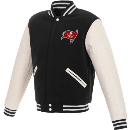 Tampa Bay Buccaneers Two Tone Black Wool & Leather Varsity Jacket