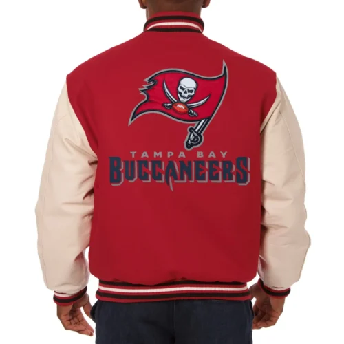 Alternative view of Tampa Bay Buccaneers Two Tone Red/Cream Wool & Leather Varsity Jacket