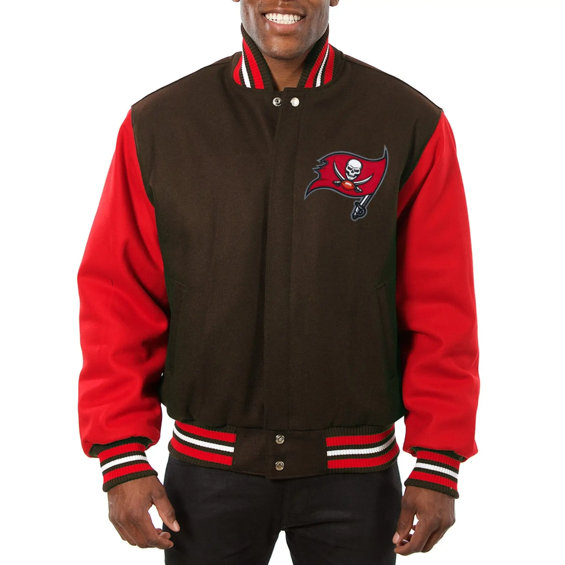 Tampa Bay Buccaneers Handmade Two Tone Brown/Red Wool Varsity Jacket