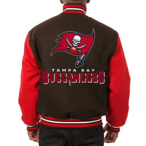 Alternative view of Tampa Bay Buccaneers Handmade Two Tone Brown/Red Wool Varsity Jacket