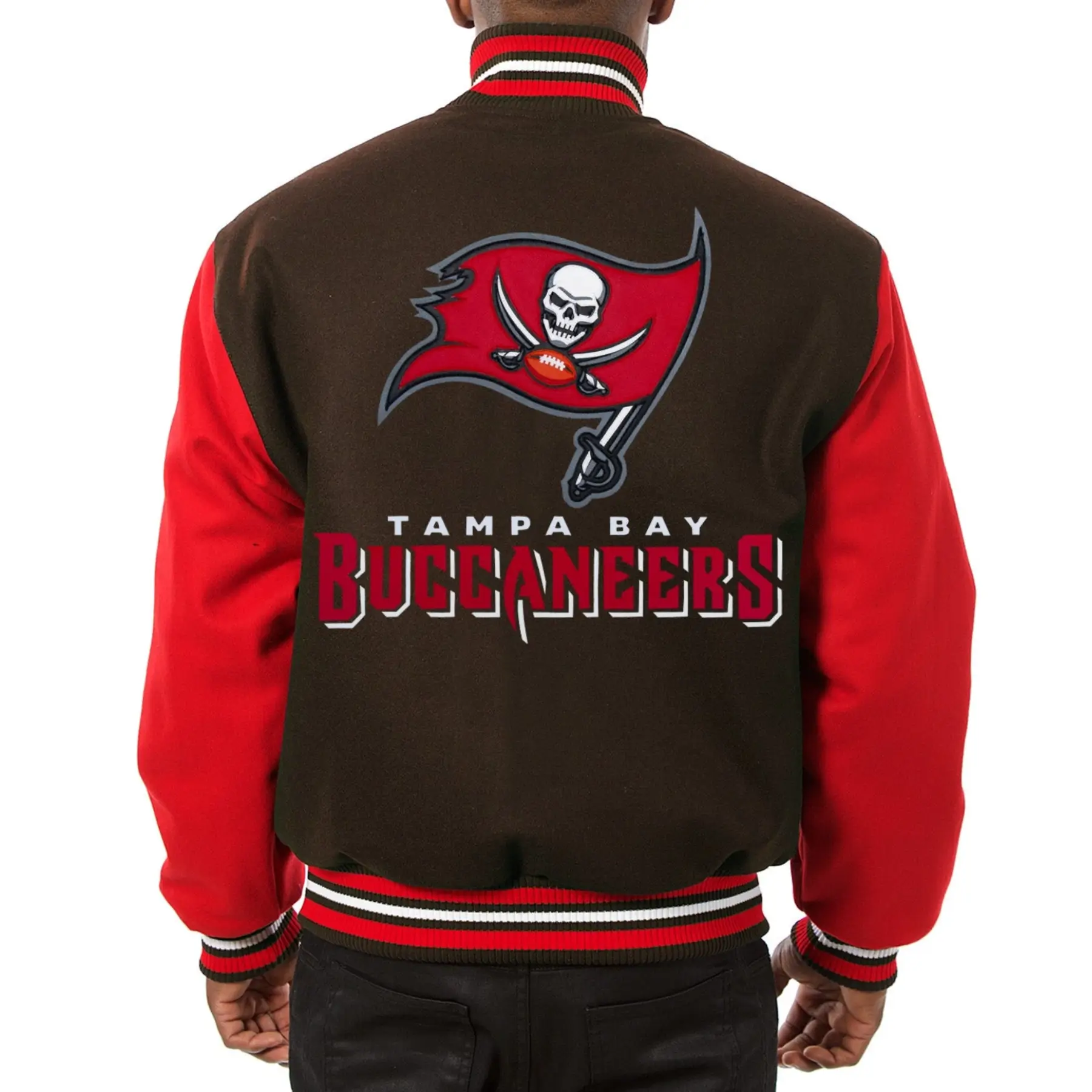 Tampa Bay Buccaneers Handmade Two Tone Brown/Red Wool Varsity Jacket - Image 2