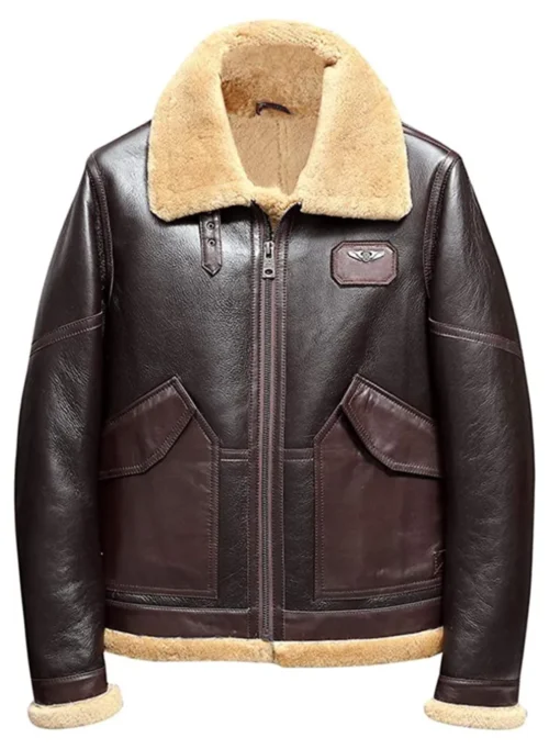 The Debonair Dark Brown B3 Bomber Sheepskin Shearling Jacket - Image 3