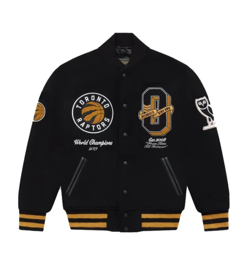 Toronto Raptors Full-Snap Black Black Wool Varsity Jacket