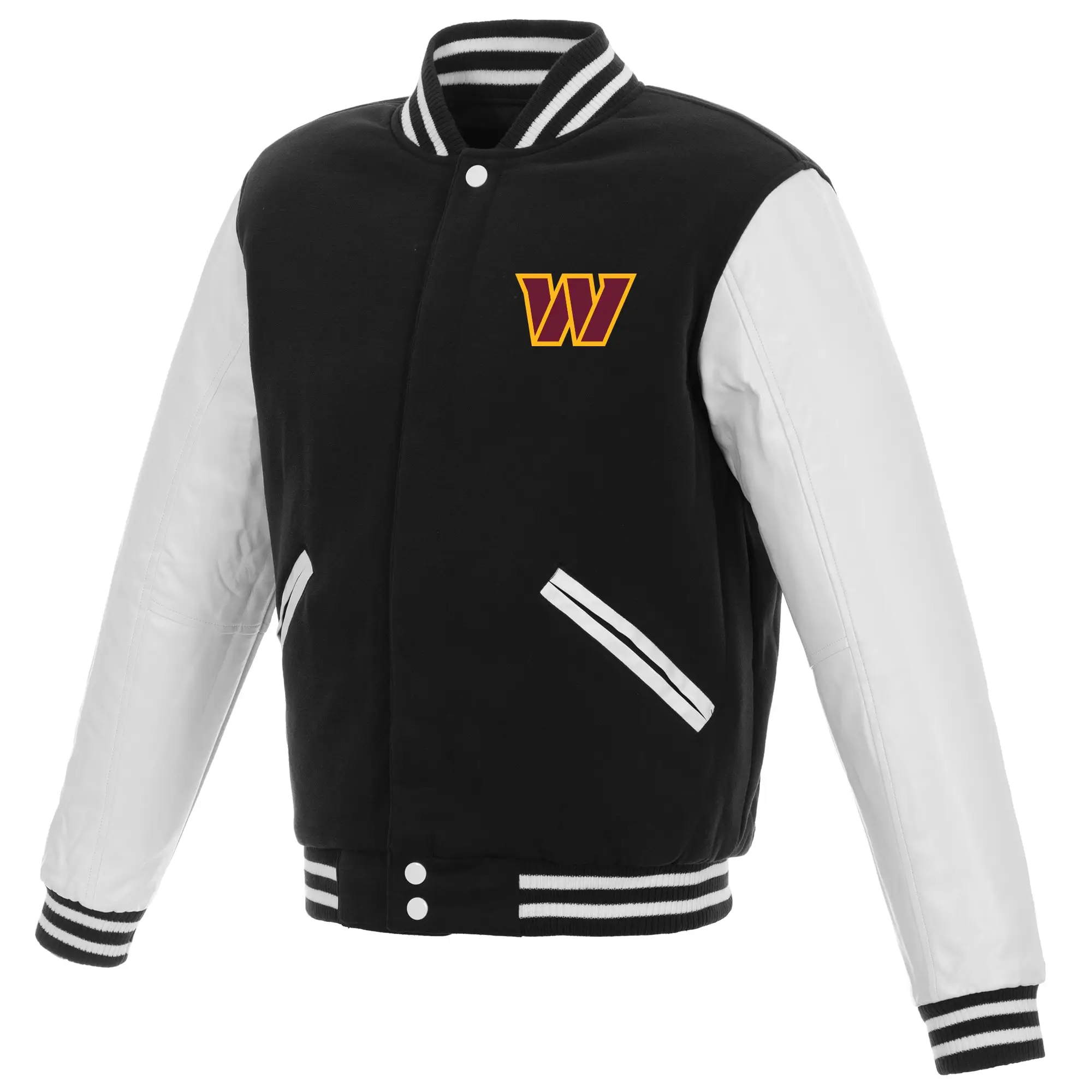 Washington Commanders Two Tone Black/White Wool & Leather Varsity Jacket