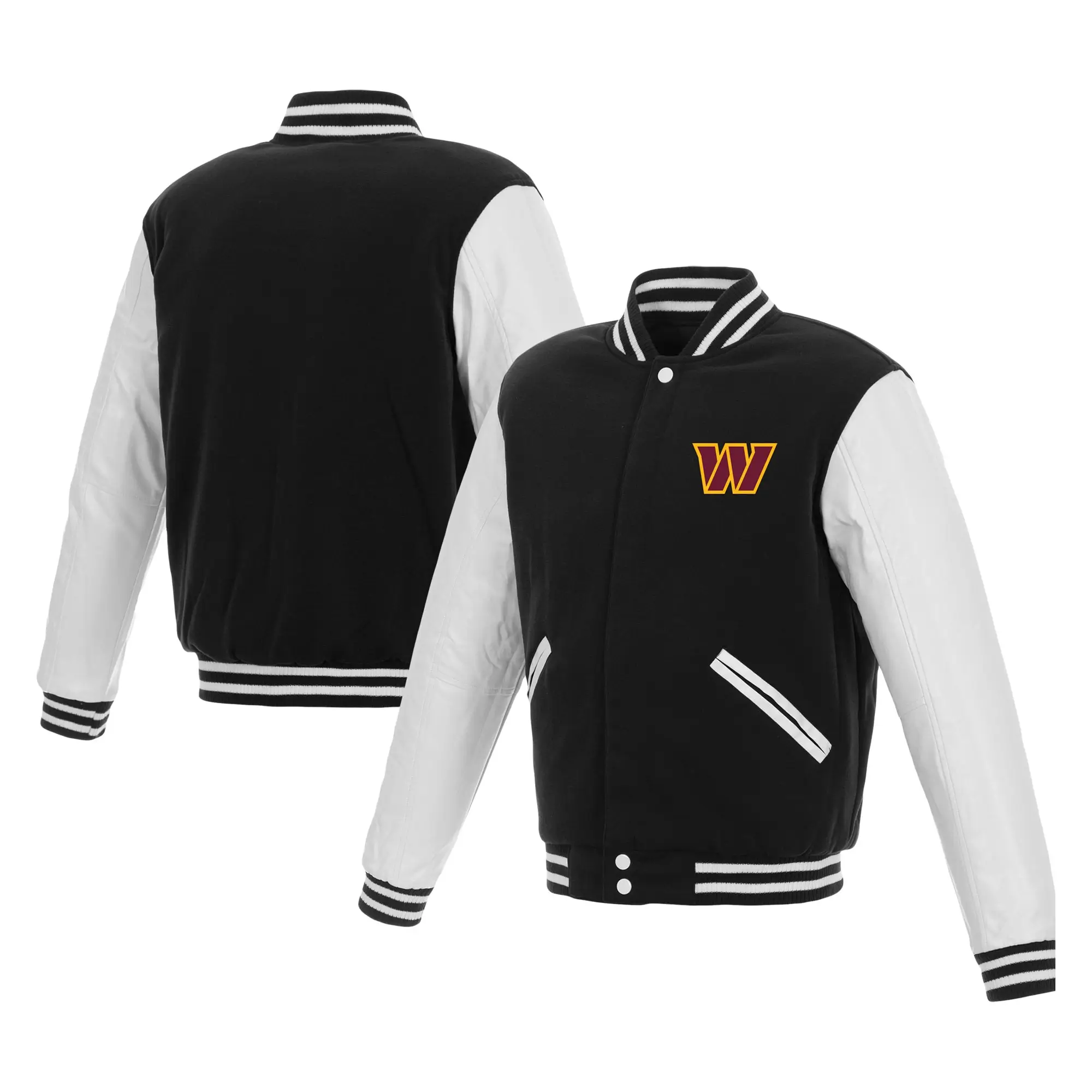 Washington Commanders Two Tone Black/White Wool & Leather Varsity Jacket - Image 3