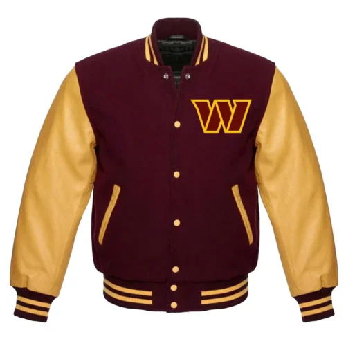 Washington Commanders Letterman Full-Snap Maroon/Yellow Wool & Leather Varsity Jacket