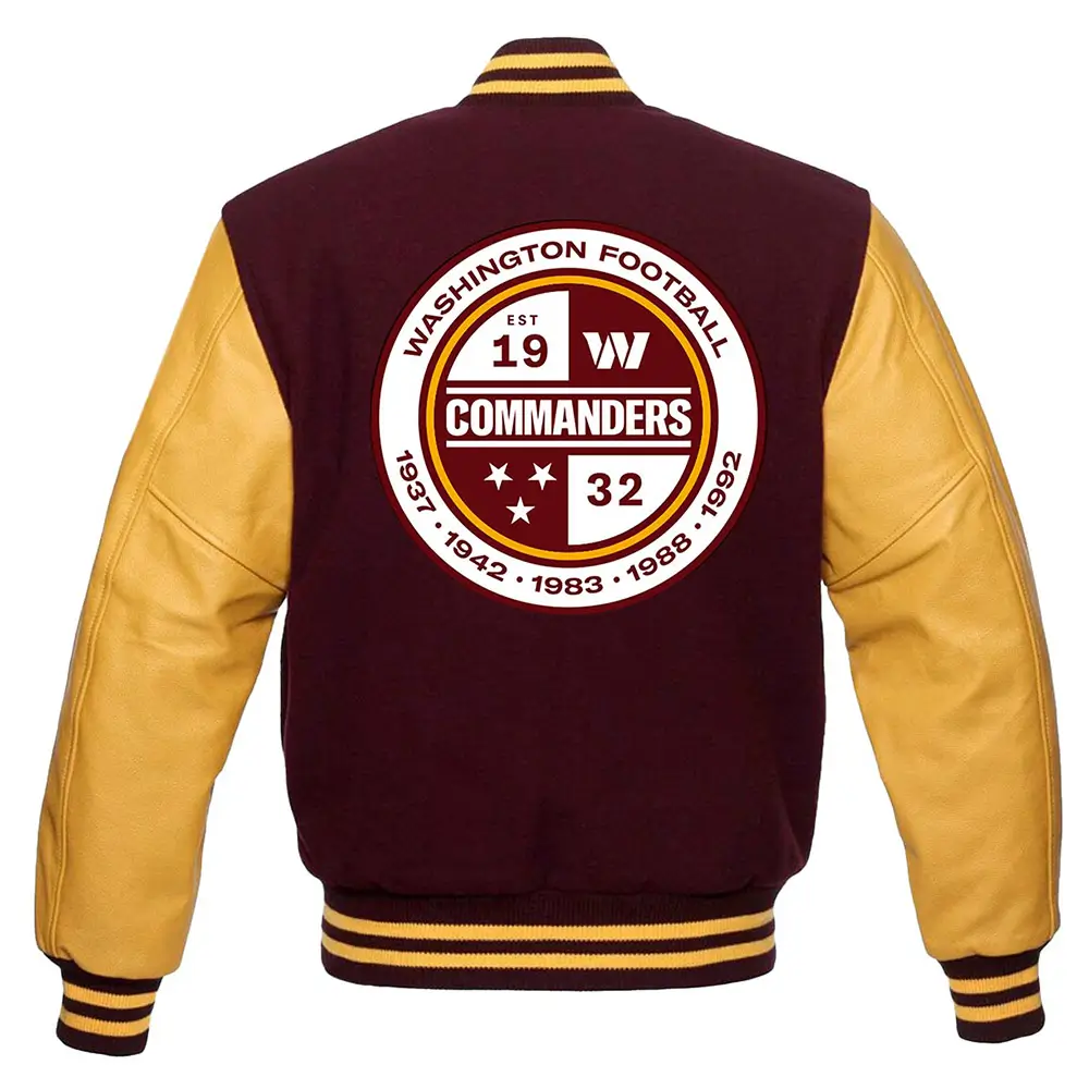 Washington Commanders Letterman Full-Snap Maroon/Yellow Wool & Leather Varsity Jacket - Image 2