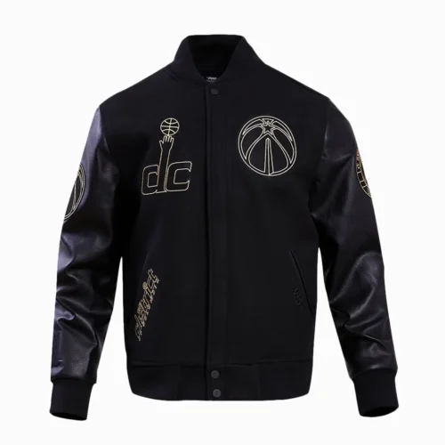 Washington Wizards Black & Gold Wool/Leather Black Varsity Jacket