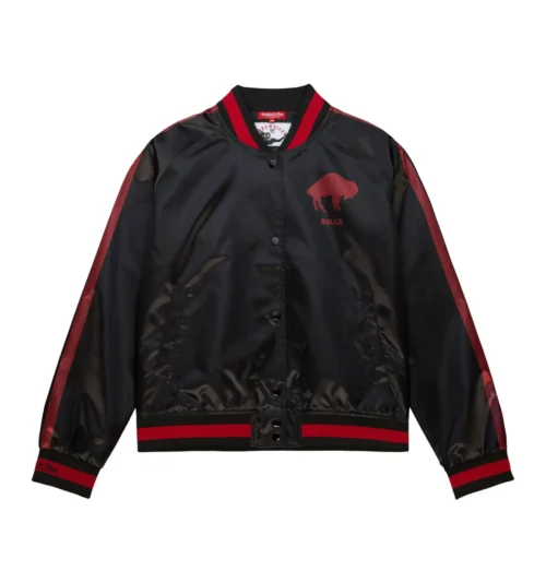Buffalo Bills Women's Raglan Satin Full-Snap Varsity Jacket - Black