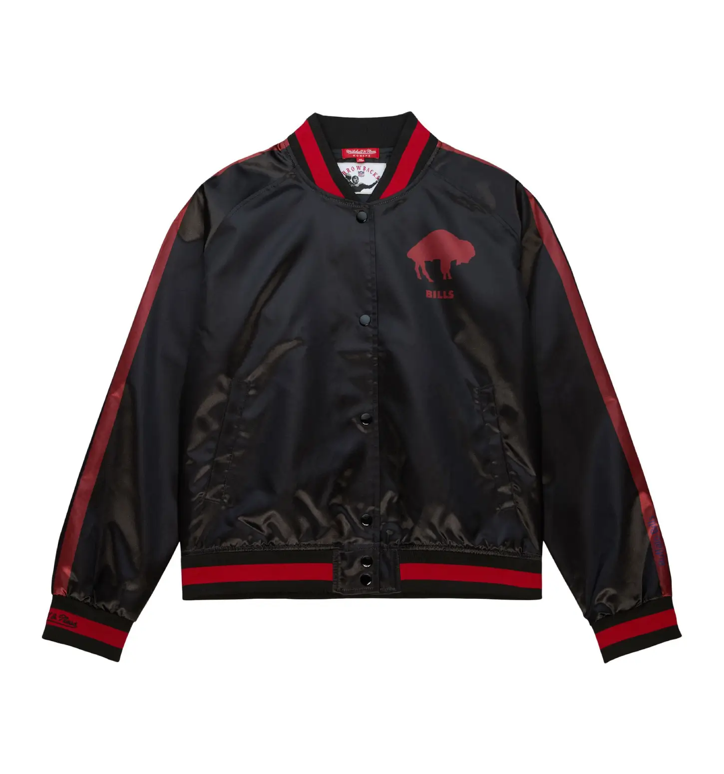 Buffalo Bills Women's Raglan Satin Full-Snap Varsity Jacket - Black