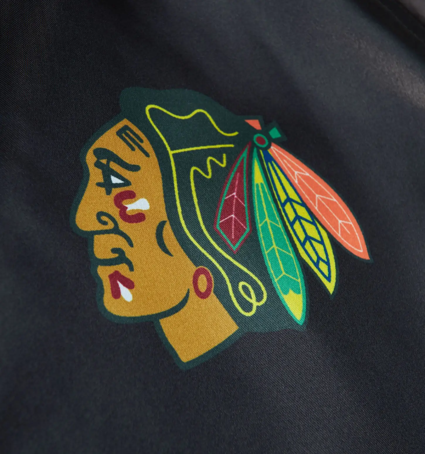 Chicago Blackhawks Women's Raglan Satin Full-Snap Black Varsity Jacket - Image 3